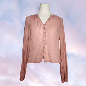 NWT Free People Coral Button Up Crepe Lightweight Semi Sheer Long Sleeve Sz XS